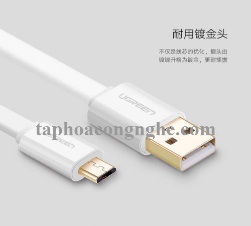 Ugreen 30680 0.5M màu Trắng Cáp sạc truyền dữ liệu USB 2.0 sang MICRO USB dáng dẹt US118 30030680